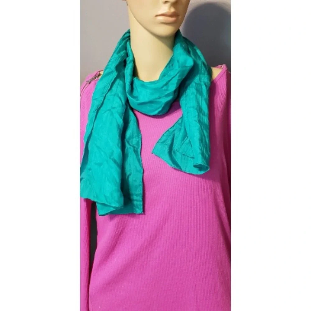 Vintage Kelly Green Long Silk Scarf- 54